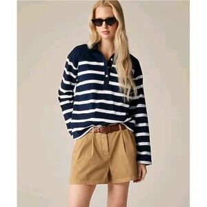 J. Crew Mariner jersey long sleeve polo T shirt stripe Large Navy & White SP25
